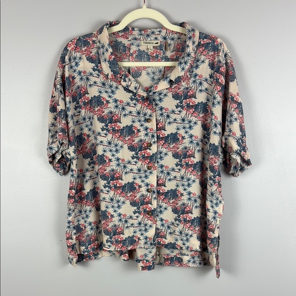 Toad & Co Hillrose SS 100% Tencel Pink and Blue Short Sleeve Shirt Size Large - Picture 2 of 12